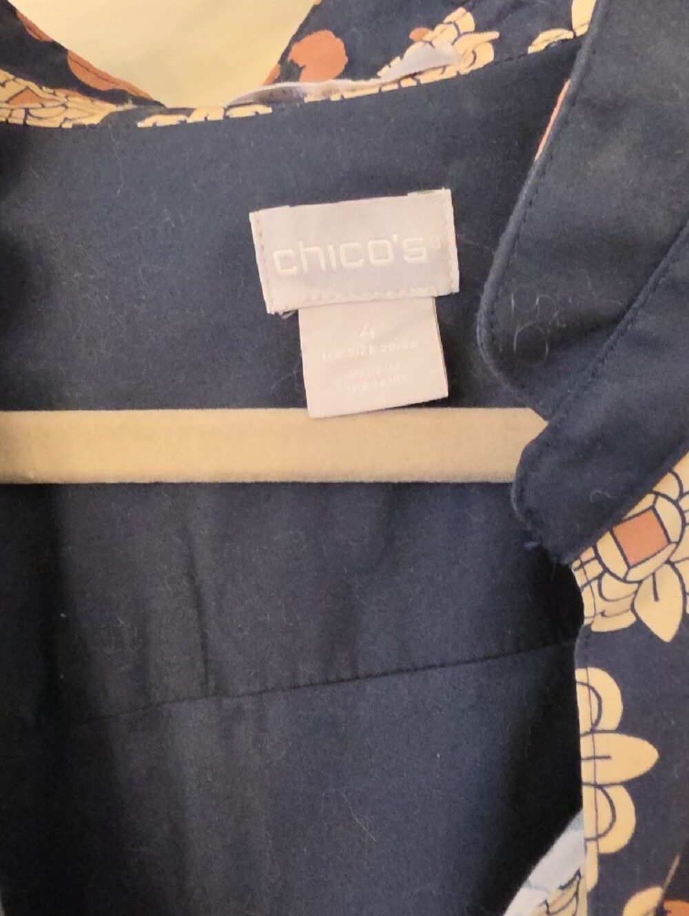 Chico's Navy Tunic Jacket with Cream & Blush Print Panel - Picture 3 of 6